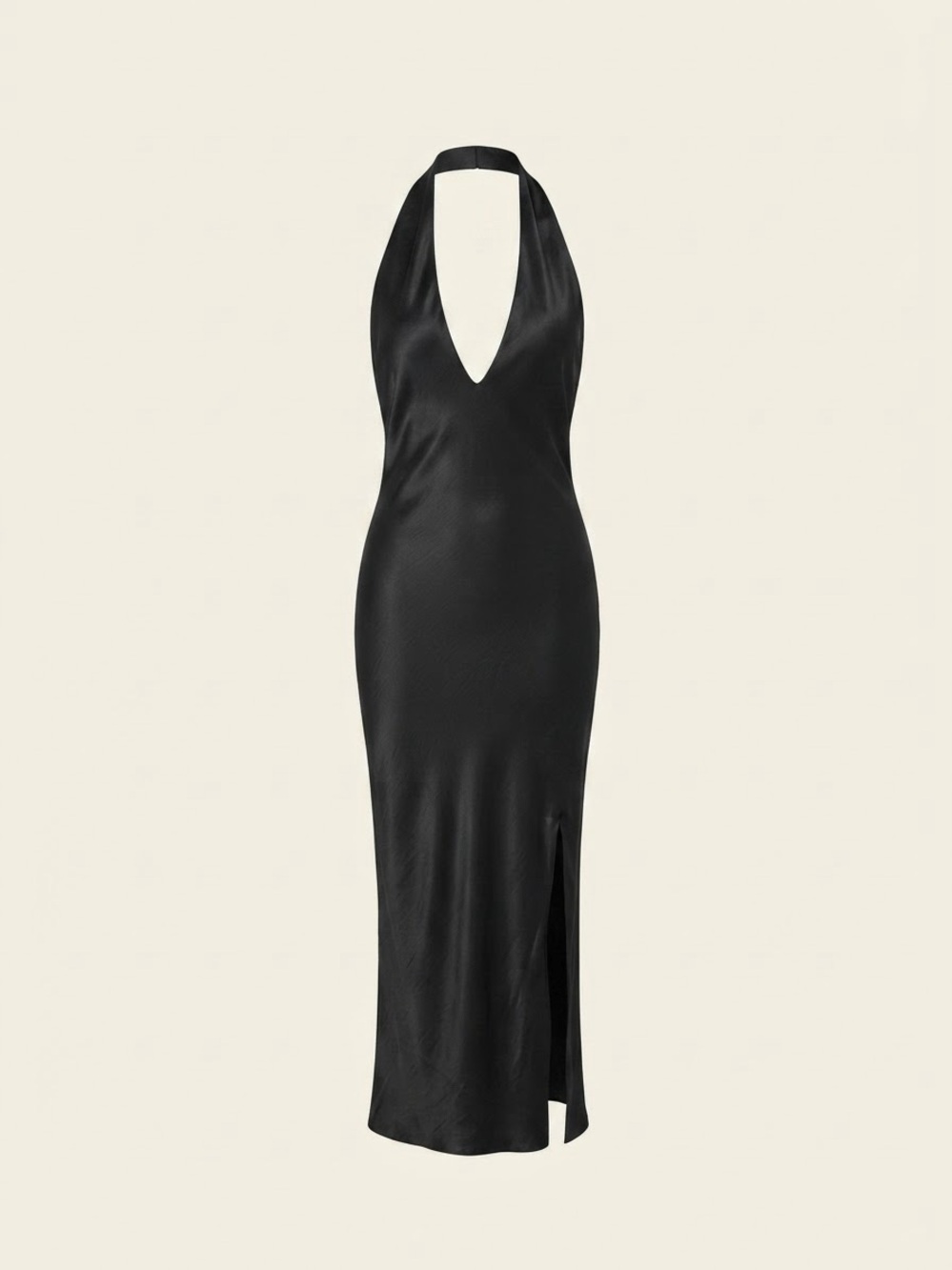 Lulu's Black Backless Halter Maxi Dress with Slit